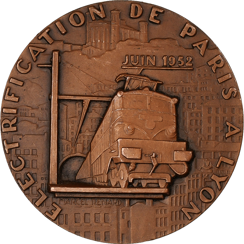 France, Medal, Électrification de Paris à Lyon, 1952, Copper, Renard