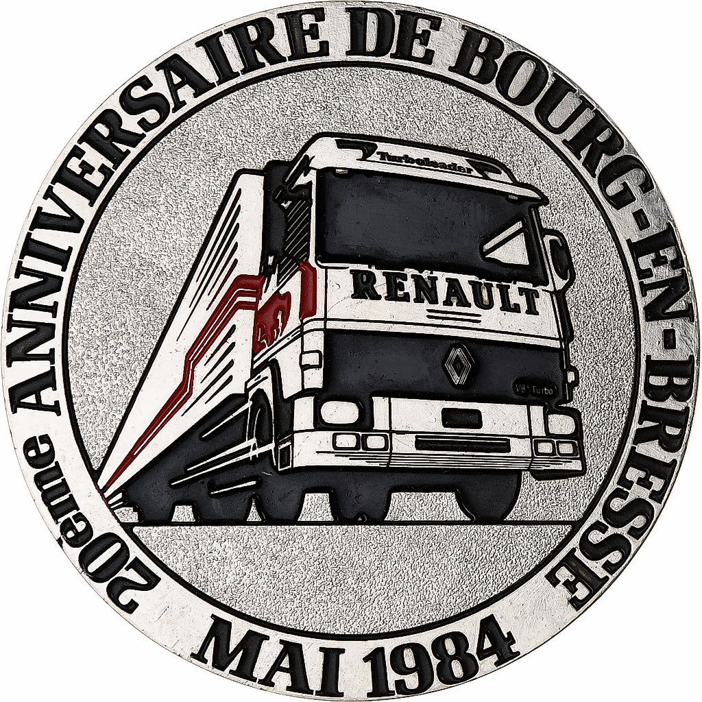 France, Médaille, Bourg-en-Bresse, Camions Renault, 1984, Colorisée, TTB+