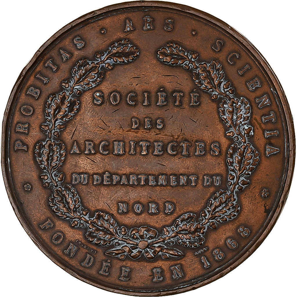 França, medalha, Société des architectes du Nord, 1868, Cobre, Tribout