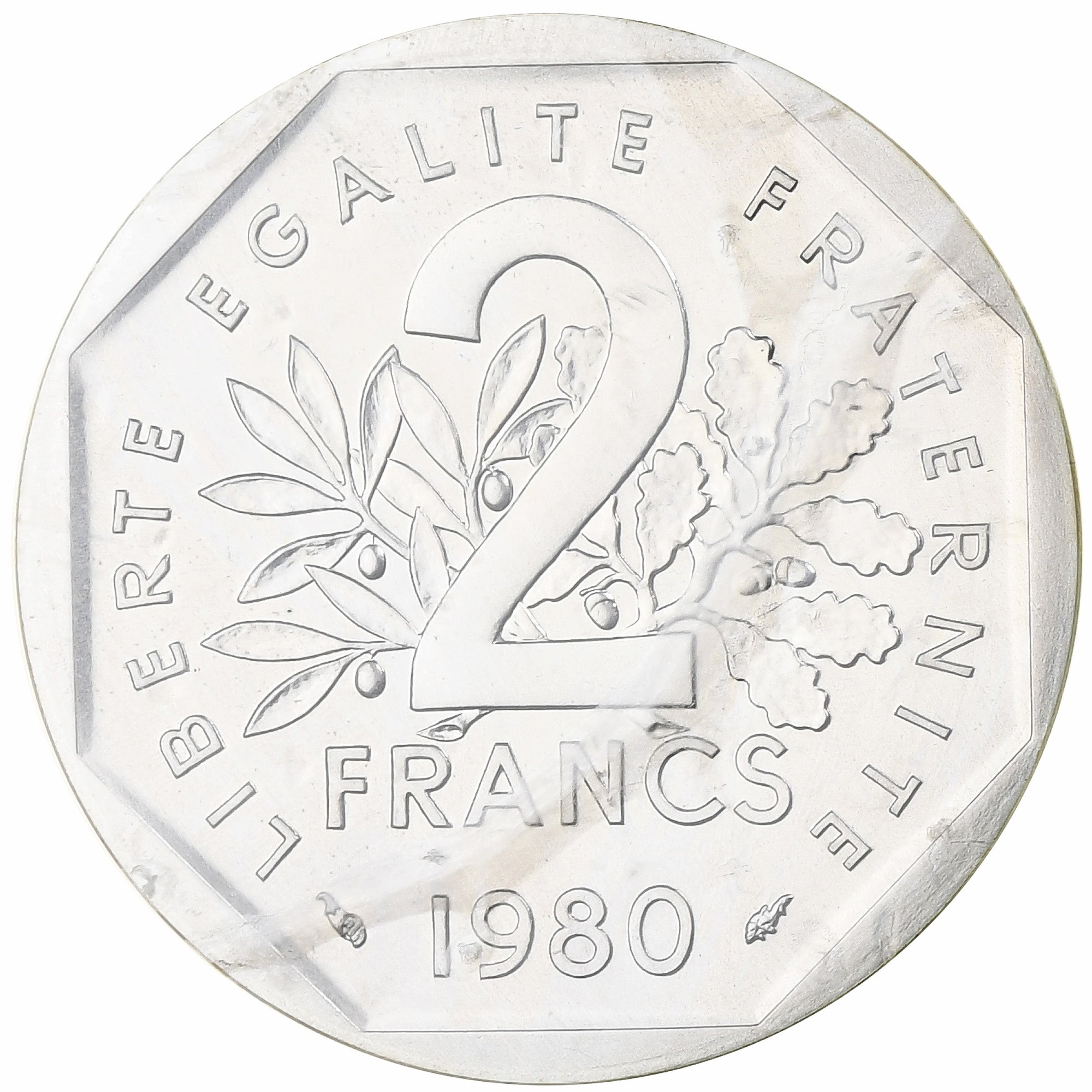 France, 2 Francs, Semeuse, 1980, MDP, Piéfort, Argent, FDC
