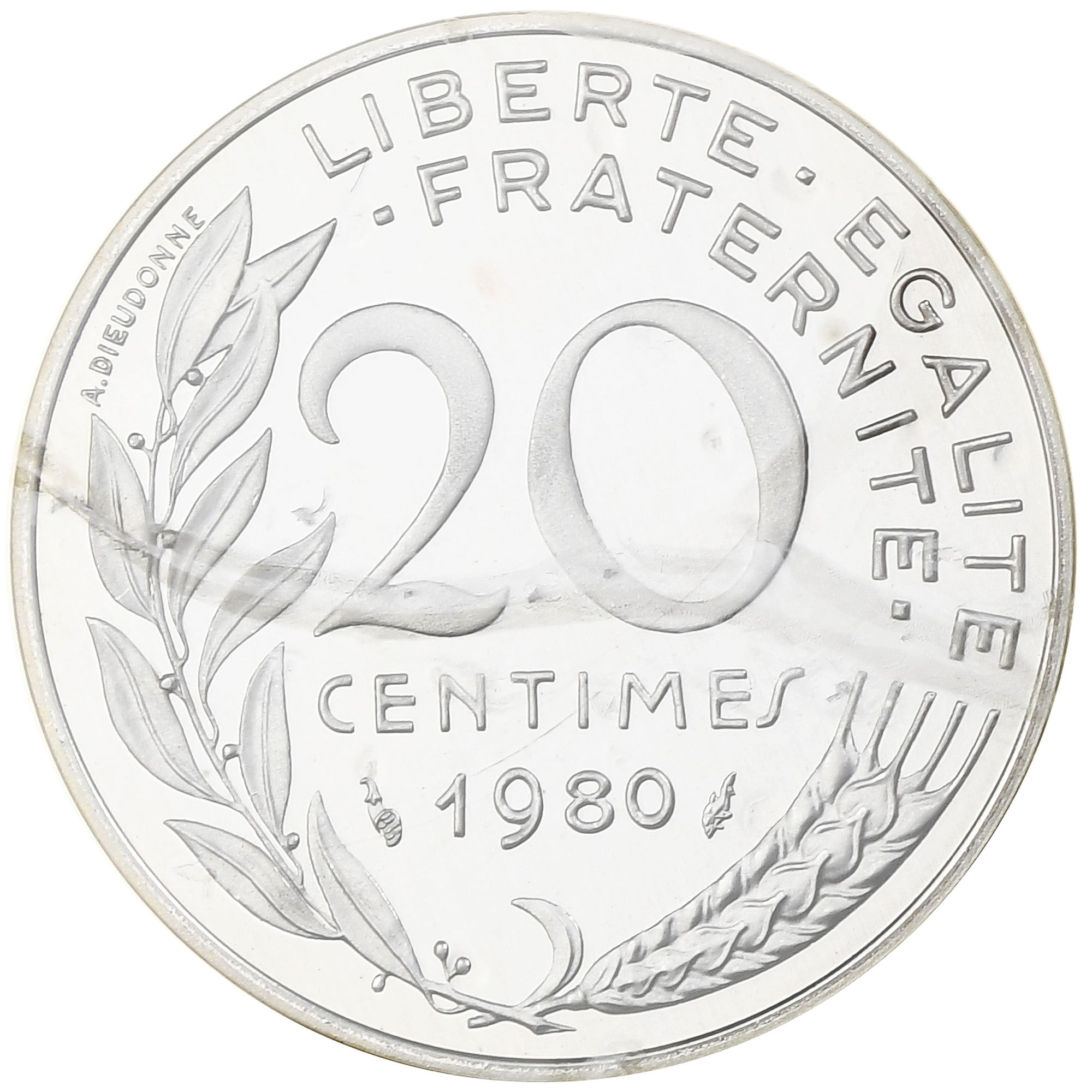 France, 20 Centimes, Marianne, 1980, MDP, Piéfort, Silver, MS(65-70)