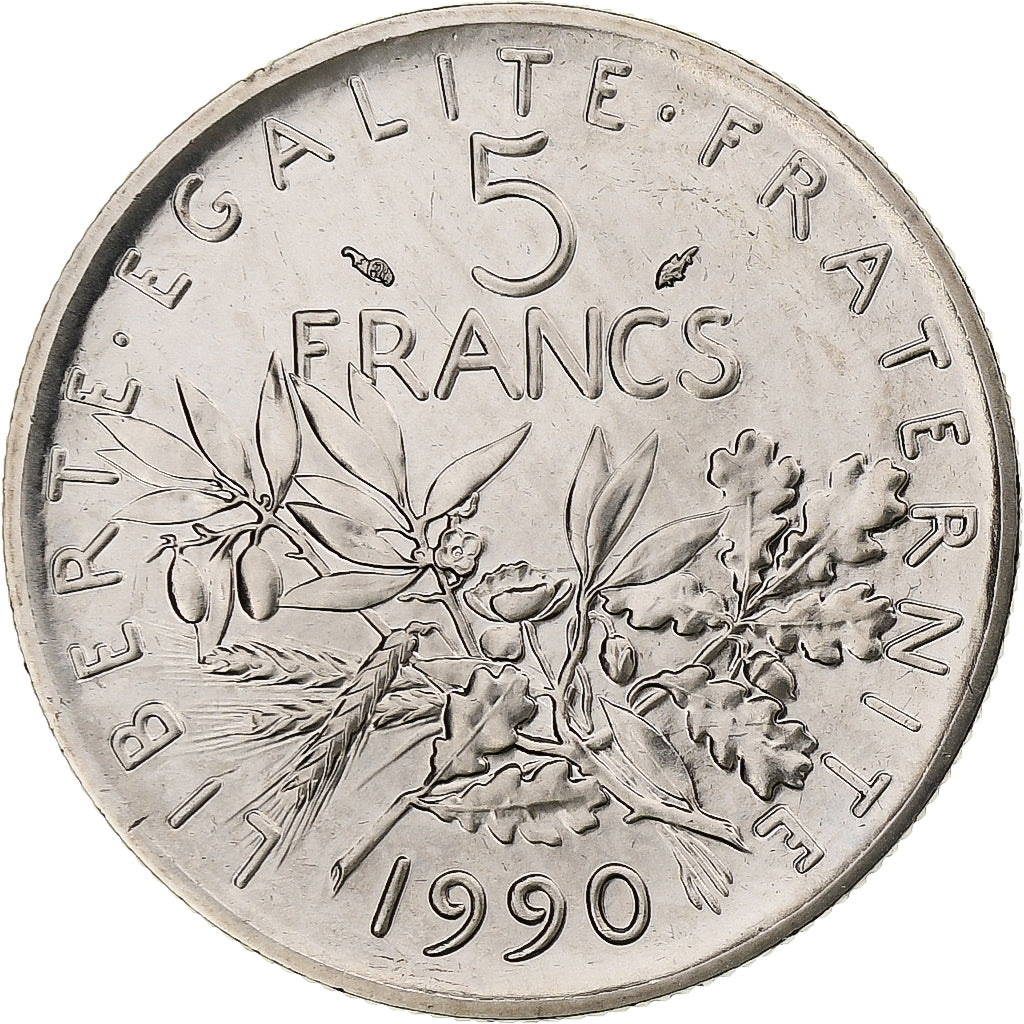France, 5 Francs, Semeuse, 1990, MDP, série FDC, Copper-nickel, MS(63)
