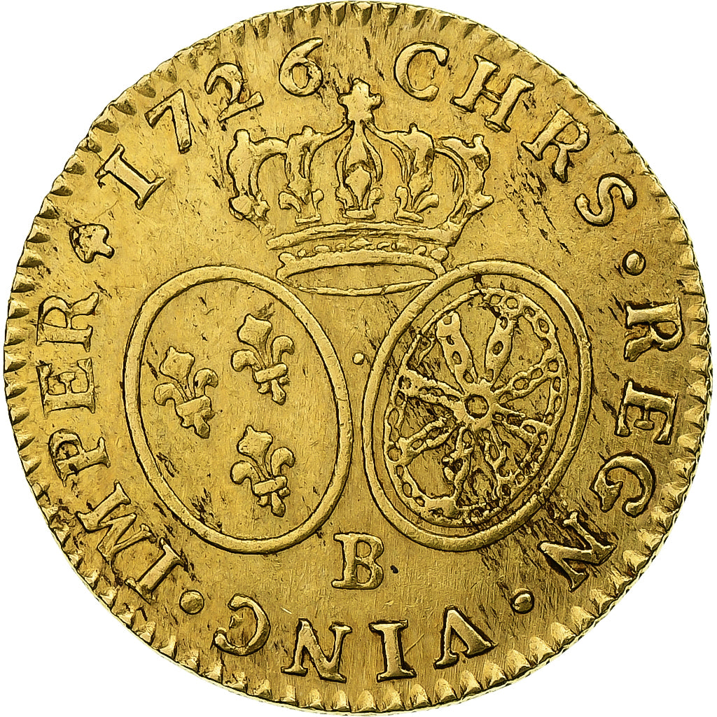 France, Louis XV, Louis d'or aux lunettes, 1726, Rouen, Or, TTB, Gadoury:340