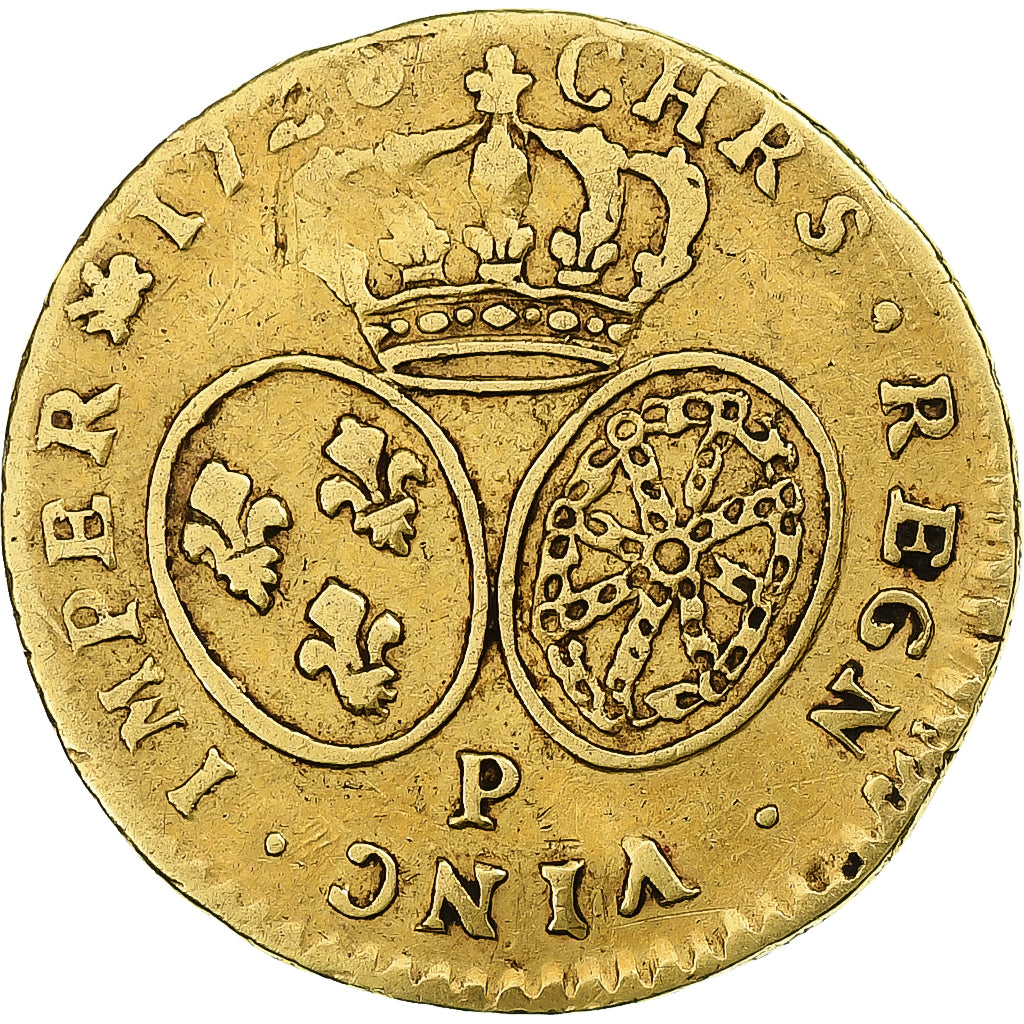 France, Louis XV, 1/2 Louis d'or aux lunettes, 1726, Dijon, Gold, VF(30-35)