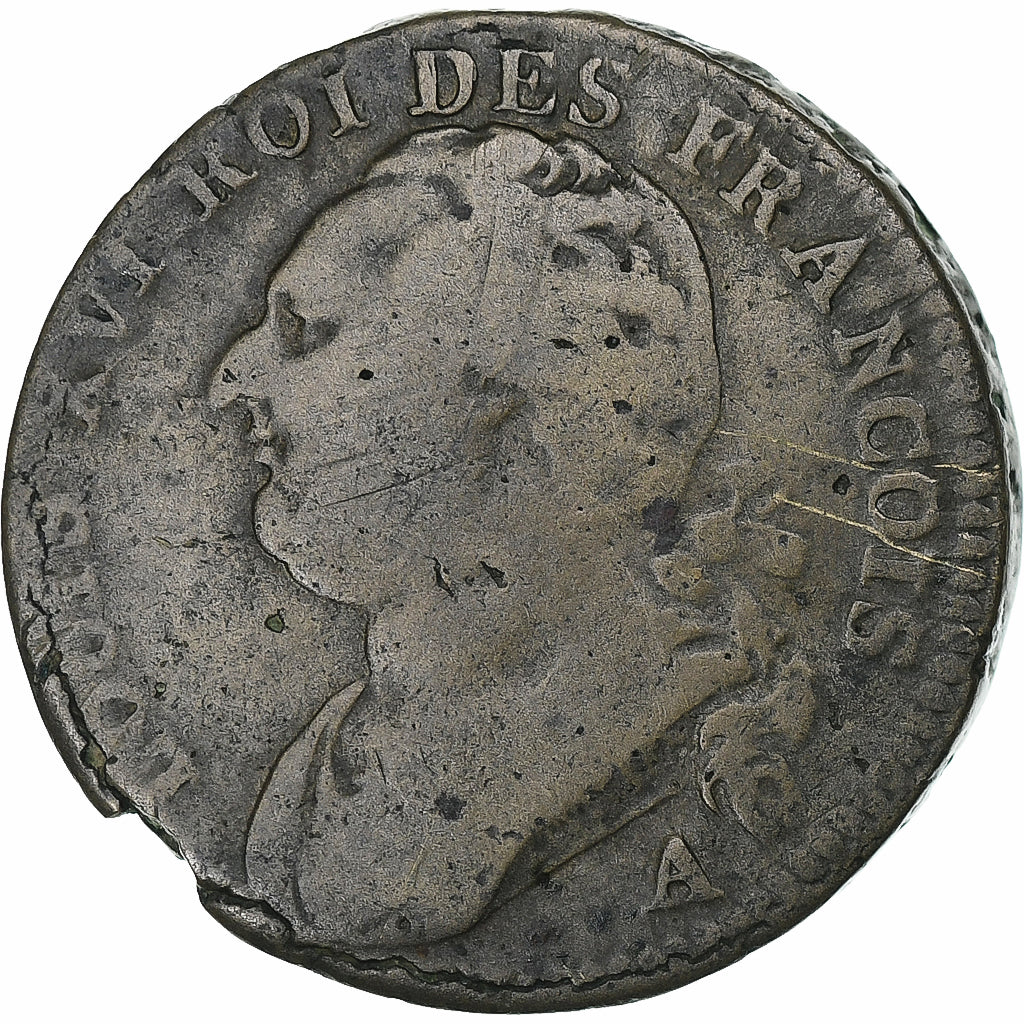France, Louis XVI, 12 deniers françois, 1791·3, Paris, Métal de cloche