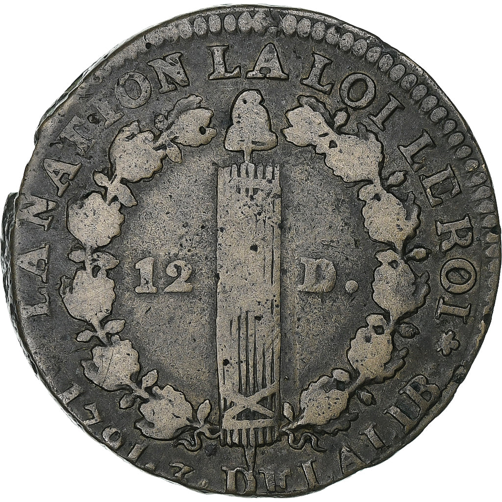 France, Louis XVI, 12 deniers françois, 1791·3, Paris, Métal de cloche