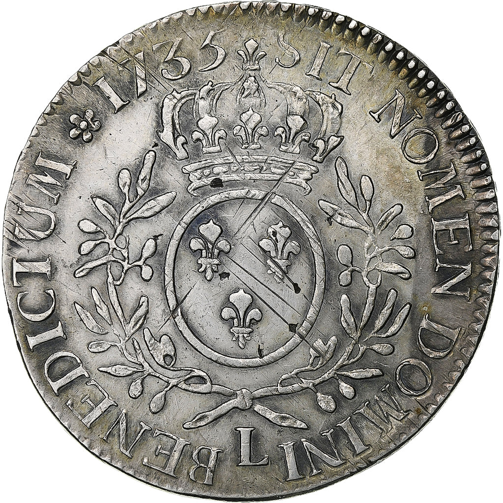 France, Ecu aux branches d'olivier, 1735, Bayonne, Argent, TTB+, Gadoury:321