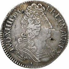 Francia, Louis XIV, 1/2 Ecu aux trois couronnes, 1710, Toulouse, Plata, BC+