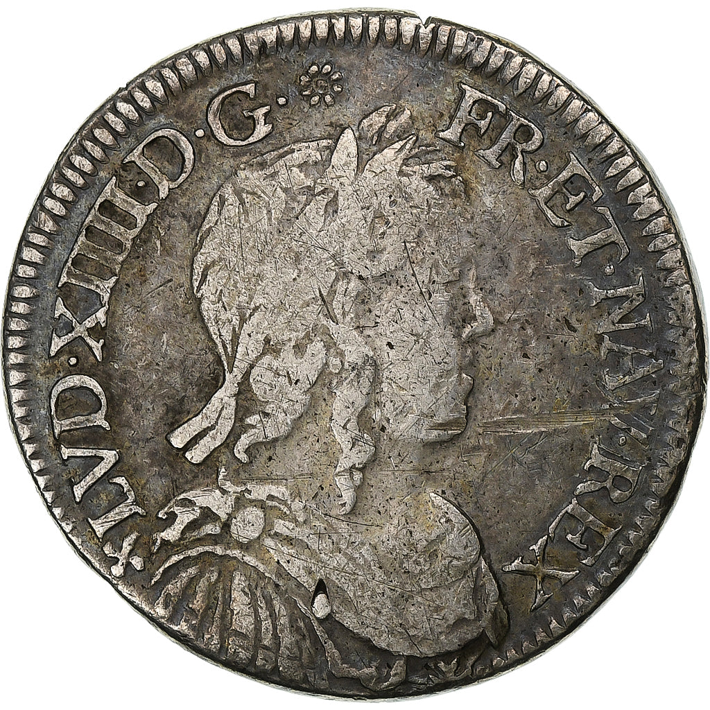 Francia, Louis XIV, 1/2 Écu à la mèche longue, 1653, Angers, Argento, MB+