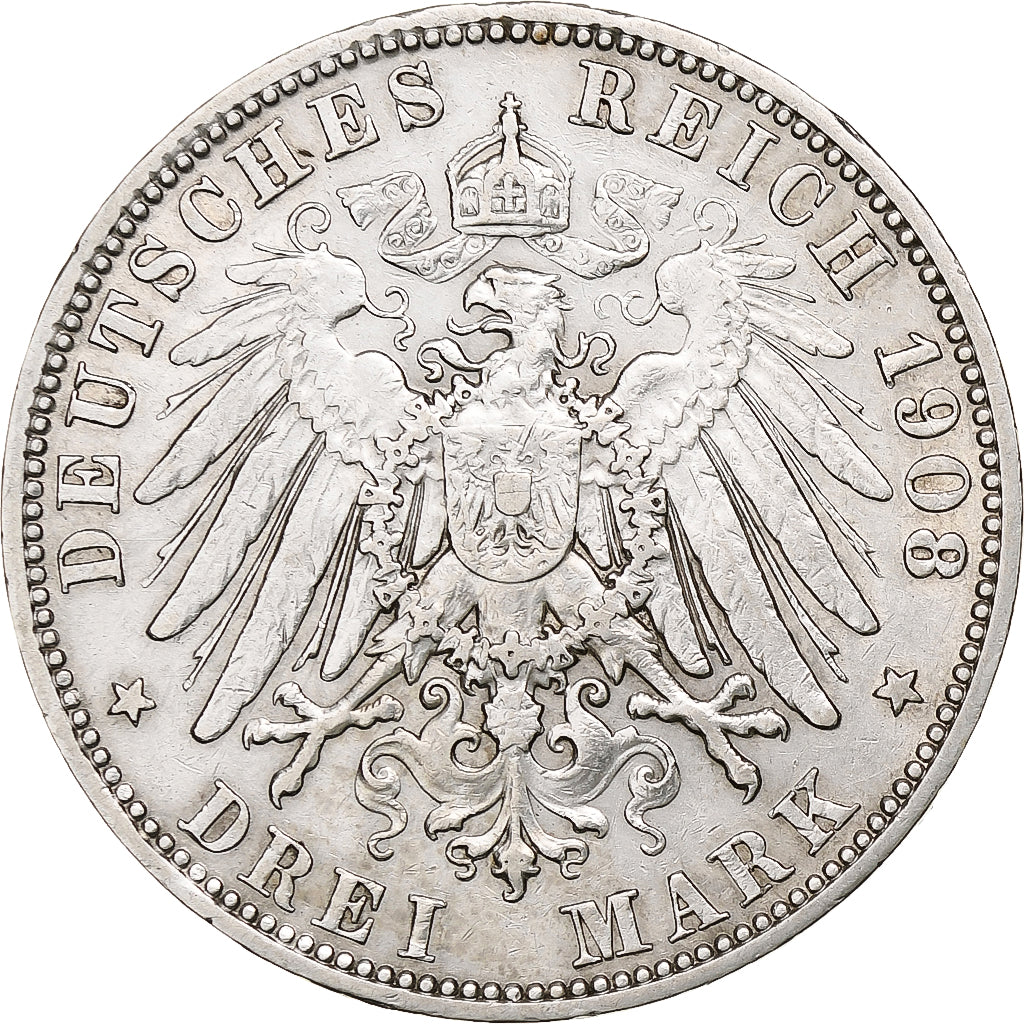 Kingdom of Prussia, Wilhelm II, 3 Mark, 1908, Berlin, Silver, EF(40-45), KM:527