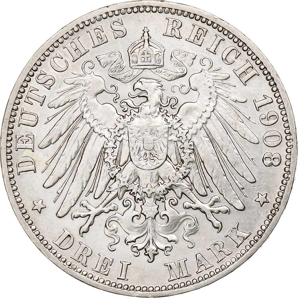 Kingdom of Prussia, Wilhelm II, 3 Mark, 1908, Berlin, Silver, AU(50-53), KM:527
