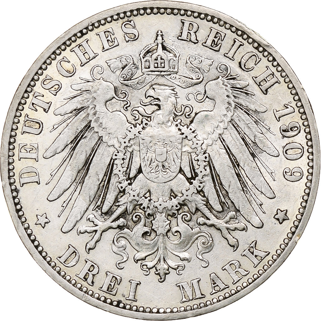 Kingdom of Prussia, Wilhelm II, 3 Mark, 1909, Berlin, Silver, EF(40-45), KM:527