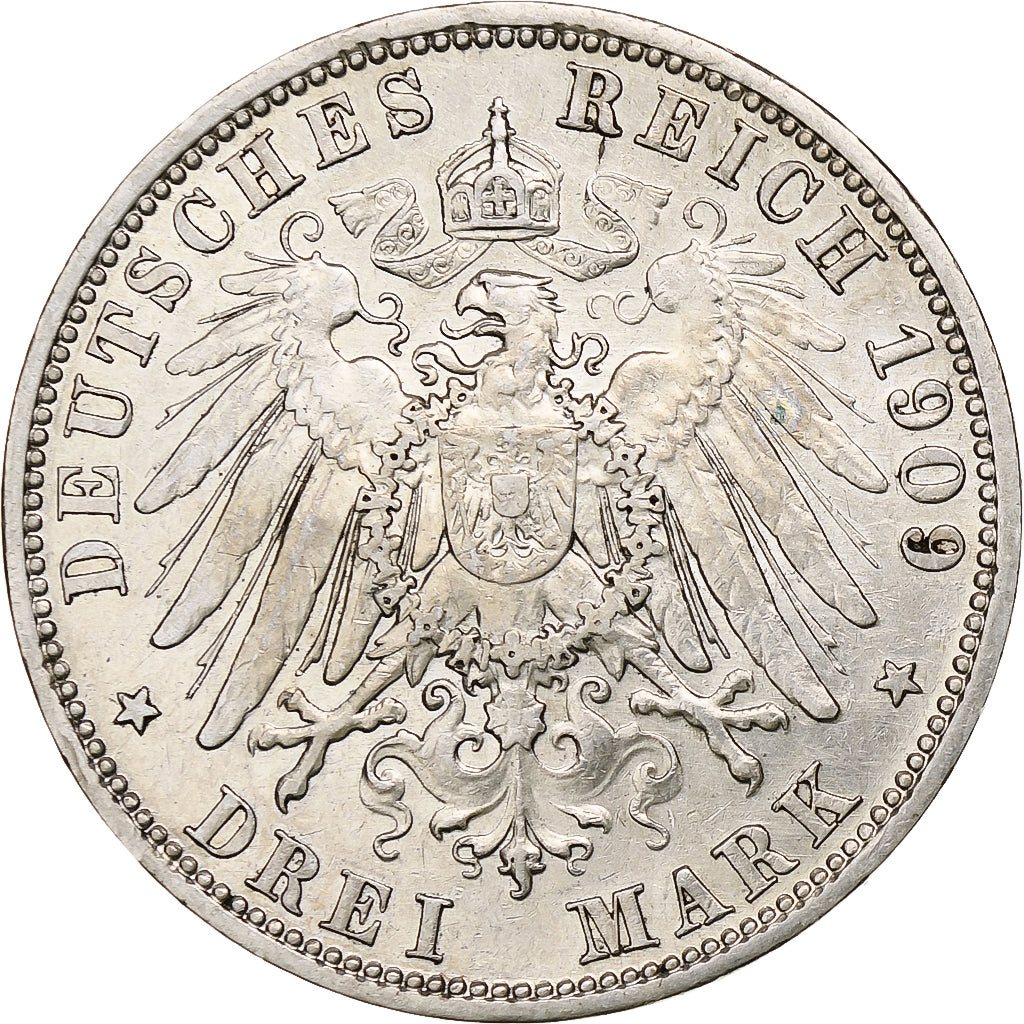 Kingdom of Prussia, Wilhelm II, 3 Mark, 1909, Berlin, Silber, SS, KM:527