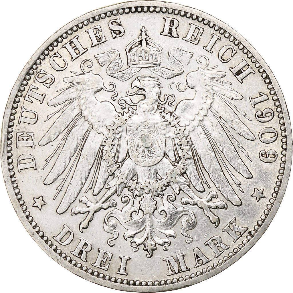 Kingdom of Prussia, Wilhelm II, 3 Mark, 1909, Berlin, Zilver, ZF, KM:527