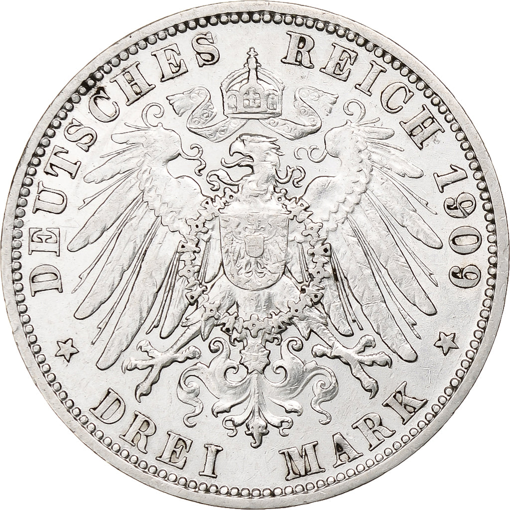 Kingdom of Prussia, Wilhelm II, 3 Mark, 1909, Berlin, Silver, EF(40-45), KM:527