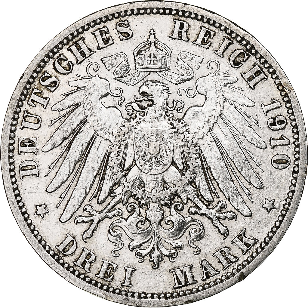 Kingdom of Prussia, Wilhelm II, 3 Mark, 1910, Berlin, Silver, EF(40-45), KM:527