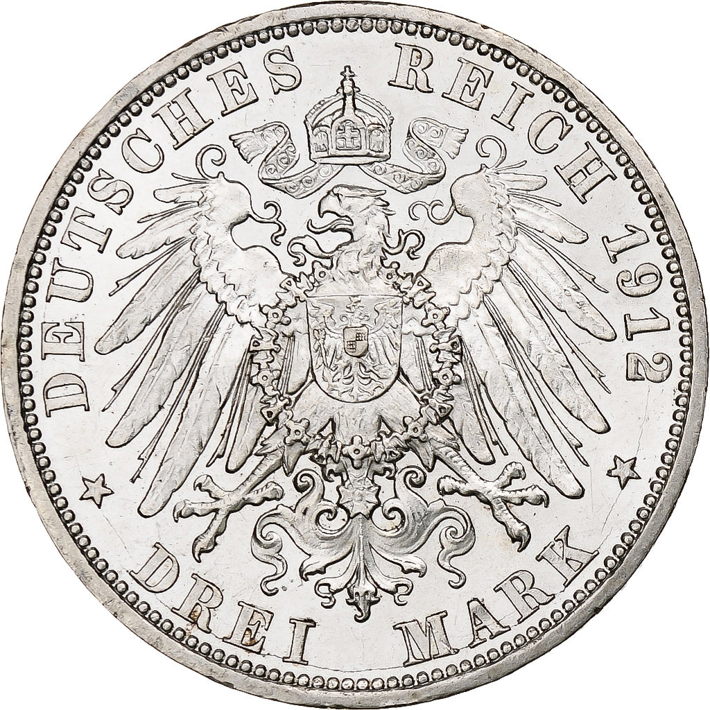 Kingdom of Prussia, Wilhelm II, 3 Mark, 1912, Berlin, Argento, BB+, KM:527