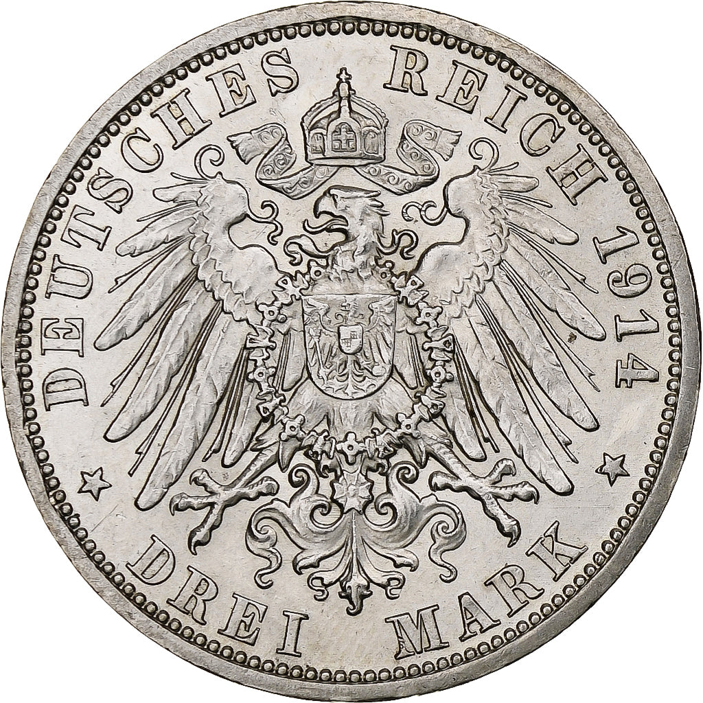 Kingdom of Prussia, Wilhelm II, 3 Mark, 1914, Berlin, Prata, AU(50-53), KM:538