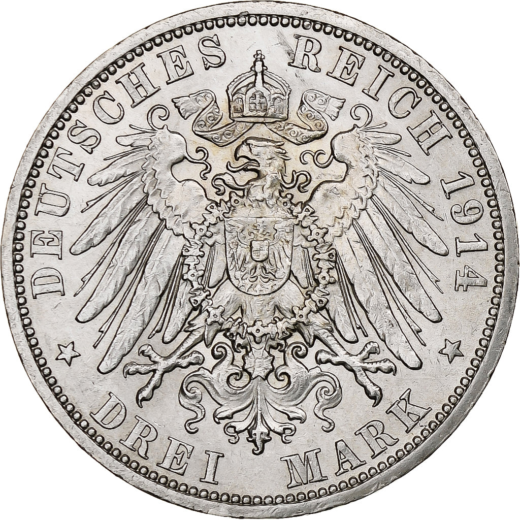 Kingdom of Prussia, Wilhelm II, 3 Mark, 1914, Berlin, Plata, MBC+, KM:538