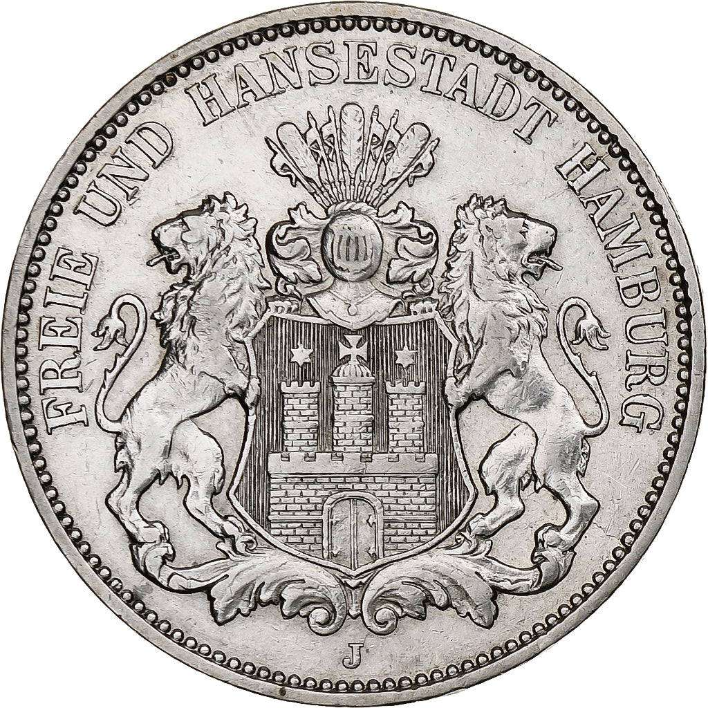 Germany, City of Hamburg, 3 Mark, 1908, Hamburg, Silver, EF(40-45), KM:620