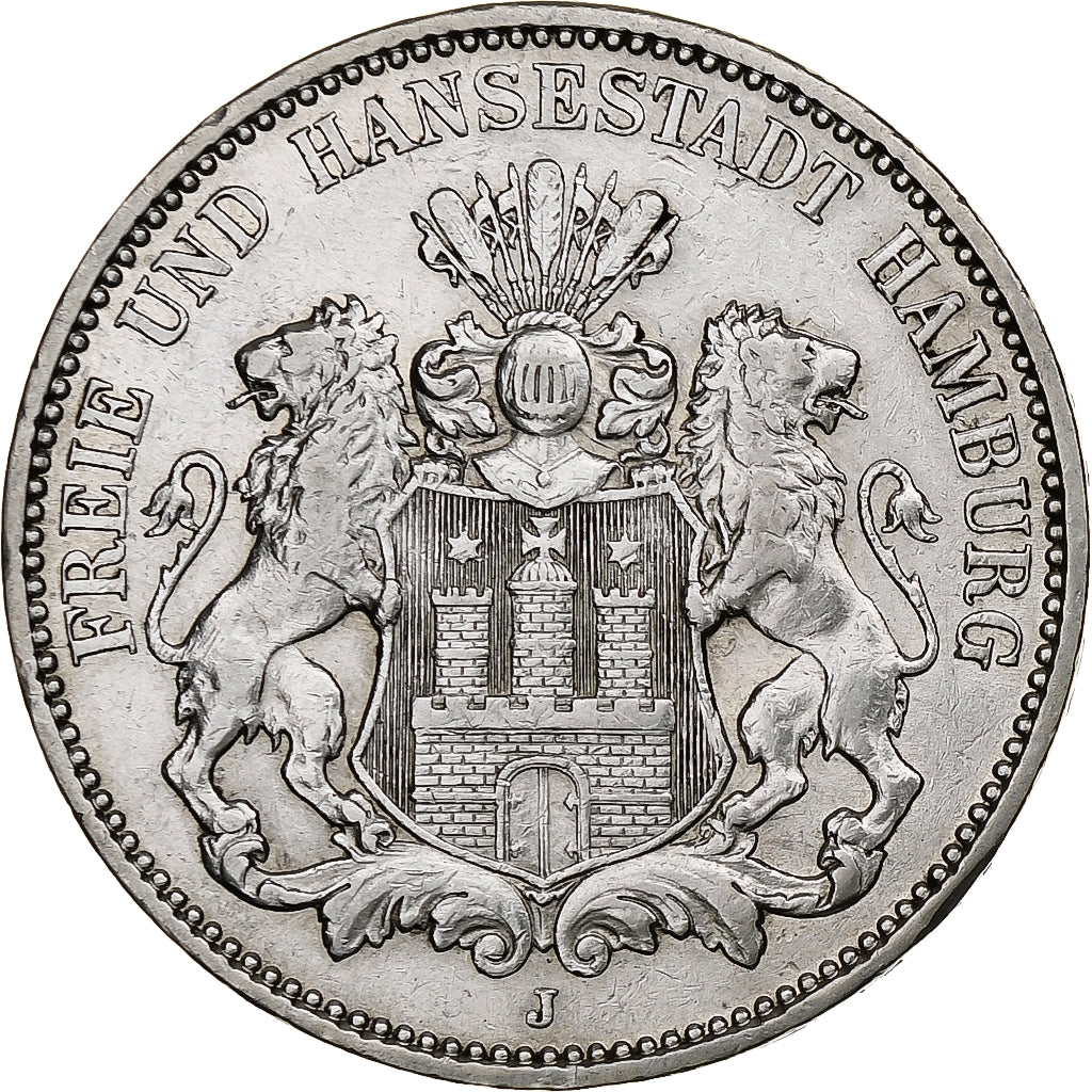 Germany, City of Hamburg, 3 Mark, 1908, Hamburg, Silver, EF(40-45), KM:620