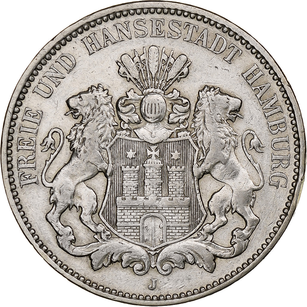 Allemagne, City of Hamburg, 3 Mark, 1909, Hamburg, Argent, TTB, KM:620