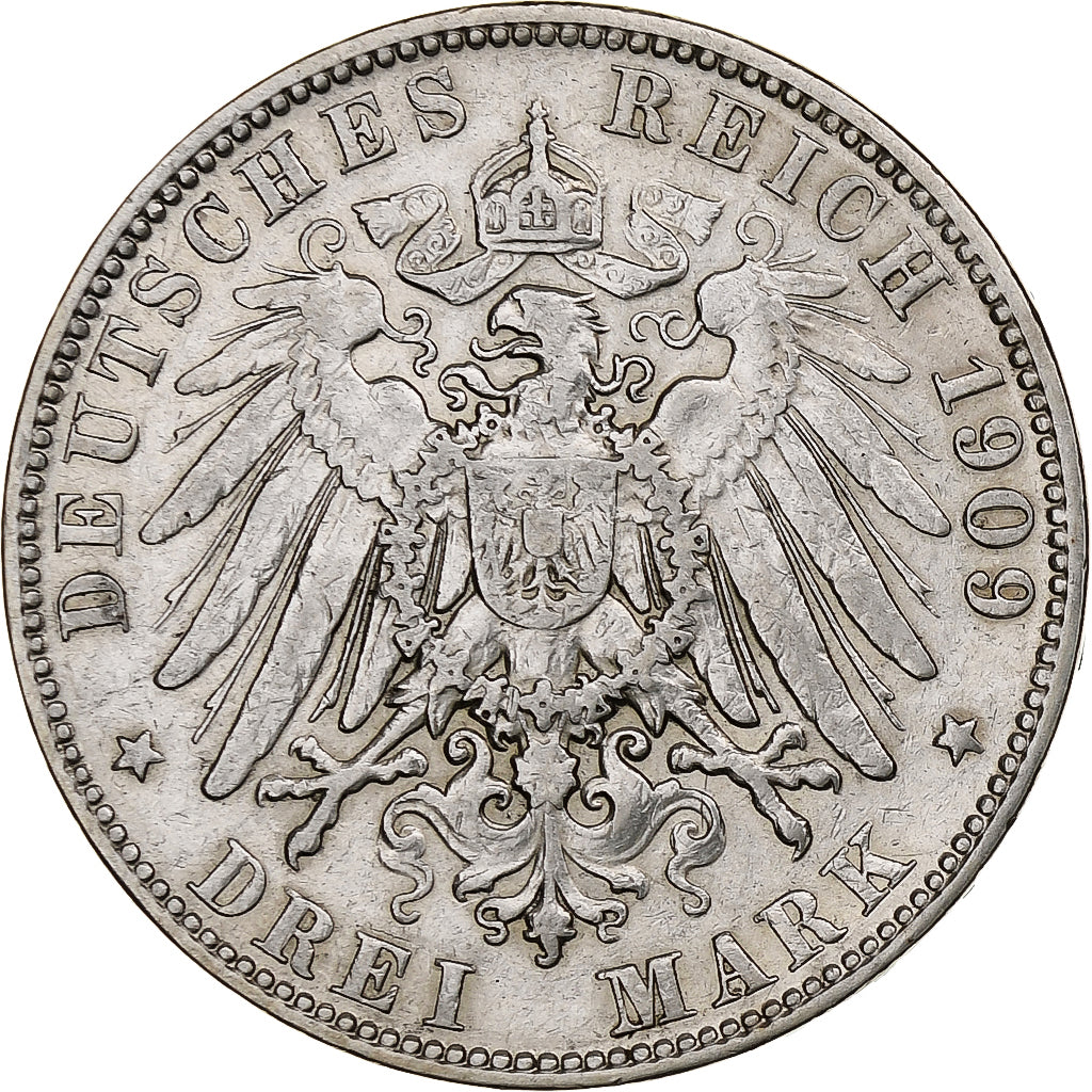 Allemagne, City of Hamburg, 3 Mark, 1909, Hamburg, Argent, TTB, KM:620