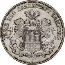 Duitsland, City of Hamburg, 3 Mark, 1909, Hamburg, Zilver, ZF, KM:620