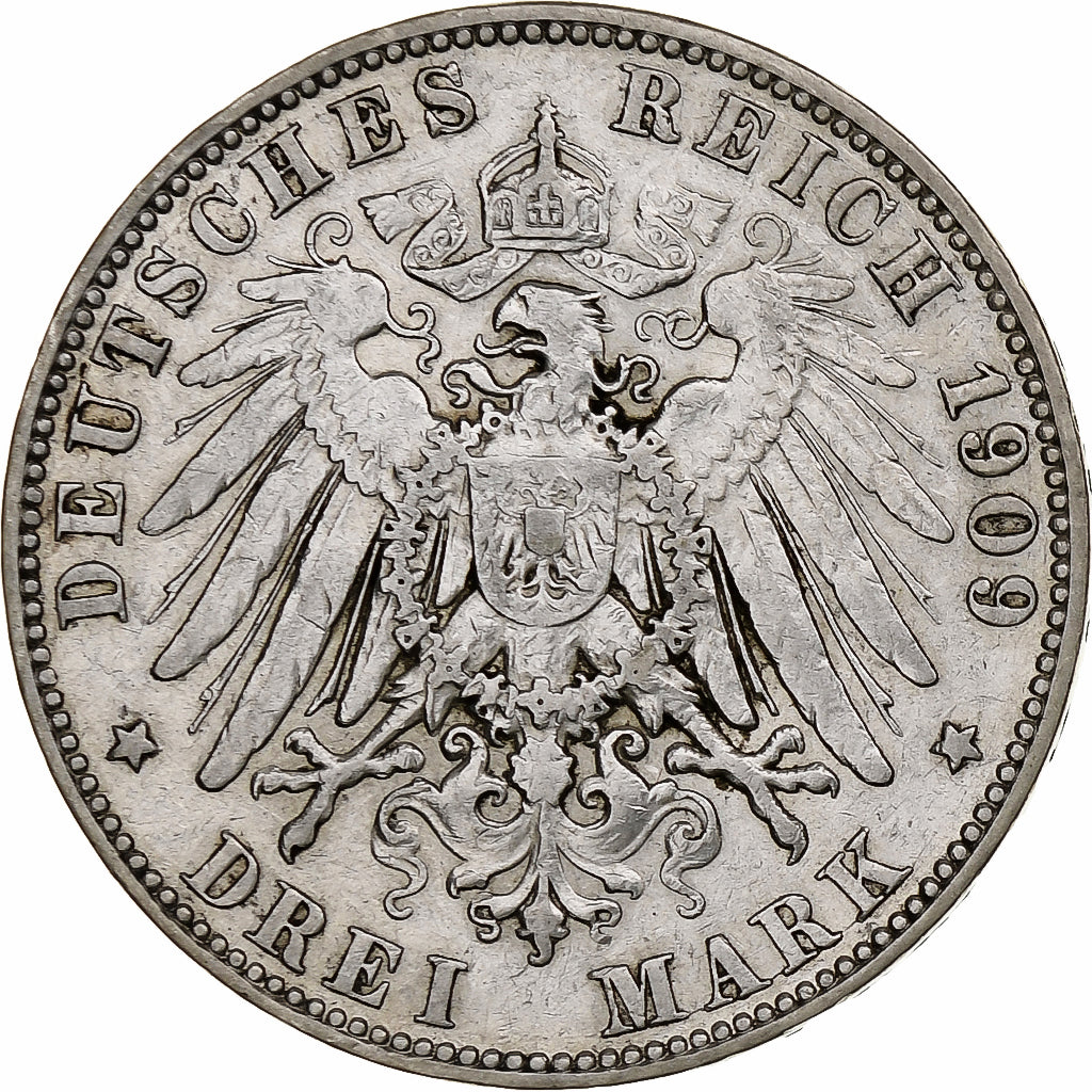 Duitsland, City of Hamburg, 3 Mark, 1909, Hamburg, Zilver, ZF, KM:620