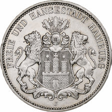 Niemcy, City of Hamburg, 3 Mark, 1909, Hamburg, Srebro, AU(50-53), KM:620