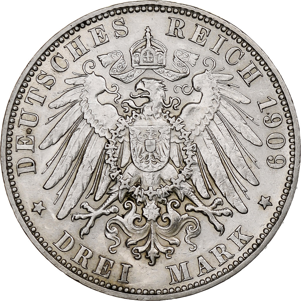Niemcy, City of Hamburg, 3 Mark, 1909, Hamburg, Srebro, AU(50-53), KM:620