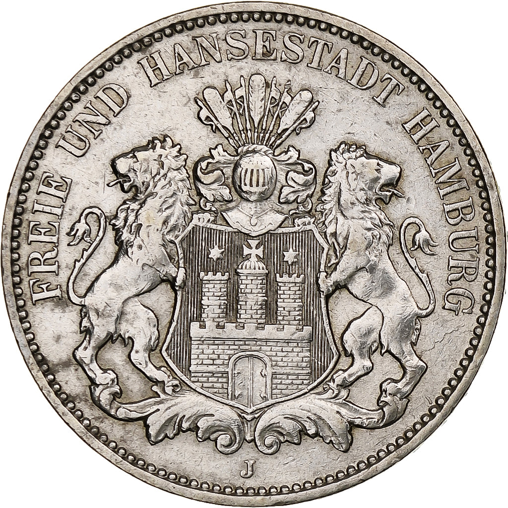 Deutschland, City of Hamburg, 3 Mark, 1909, Hamburg, Silber, SS+, KM:620