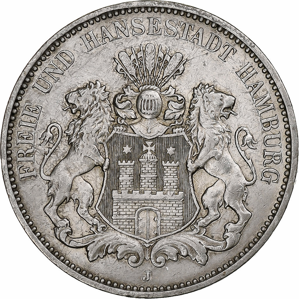 Allemagne, City of Hamburg, 3 Mark, 1910, Hamburg, Argent, TTB+, KM:620