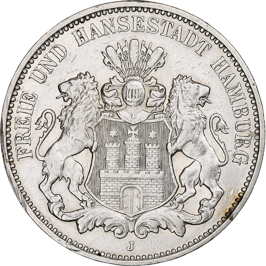 Germania, City of Hamburg, 3 Mark, 1910, Hamburg, Argento, BB+, KM:620