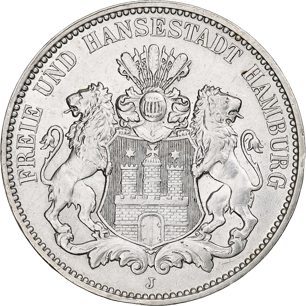 Deutschland, City of Hamburg, 3 Mark, 1911, Hamburg, Silber, SS+, KM:620