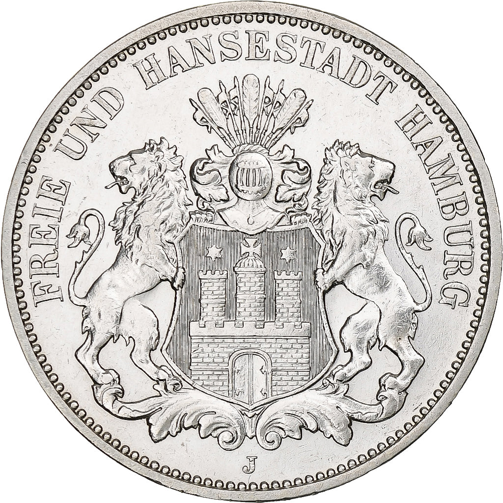 Deutschland, City of Hamburg, 3 Mark, 1911, Hamburg, Silber, SS+, KM:620