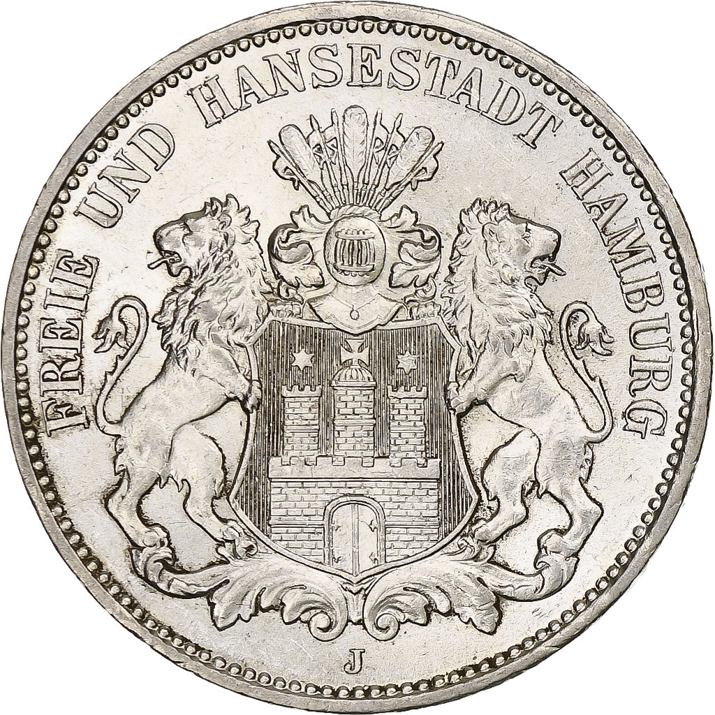 Duitsland, City of Hamburg, 3 Mark, 1911, Hamburg, Zilver, PR, KM:620