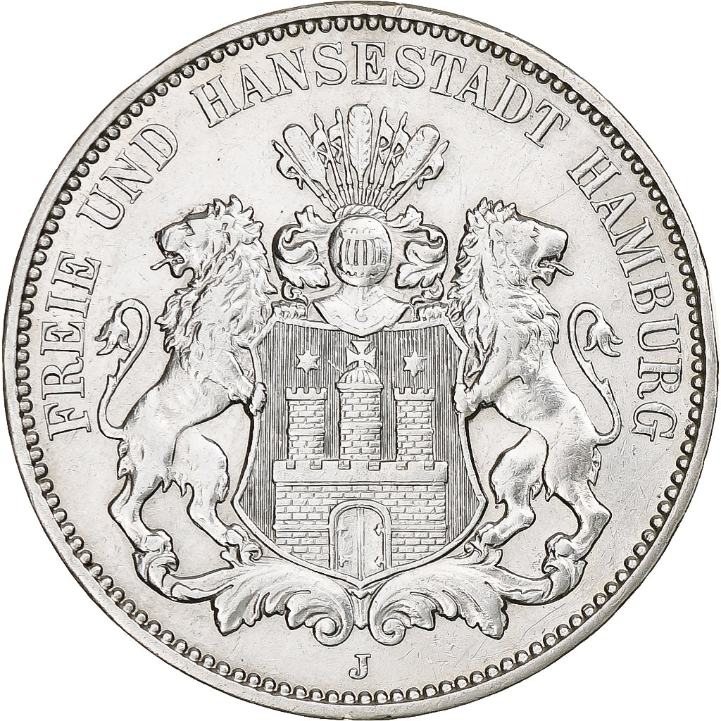 Niemcy, City of Hamburg, 3 Mark, 1912, Hamburg, Srebro, AU(50-53), KM:620
