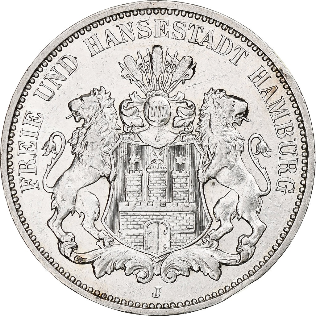Duitsland, City of Hamburg, 3 Mark, 1912, Hamburg, Zilver, ZF+, KM:620
