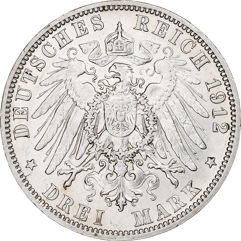 Duitsland, City of Hamburg, 3 Mark, 1912, Hamburg, Zilver, ZF+, KM:620