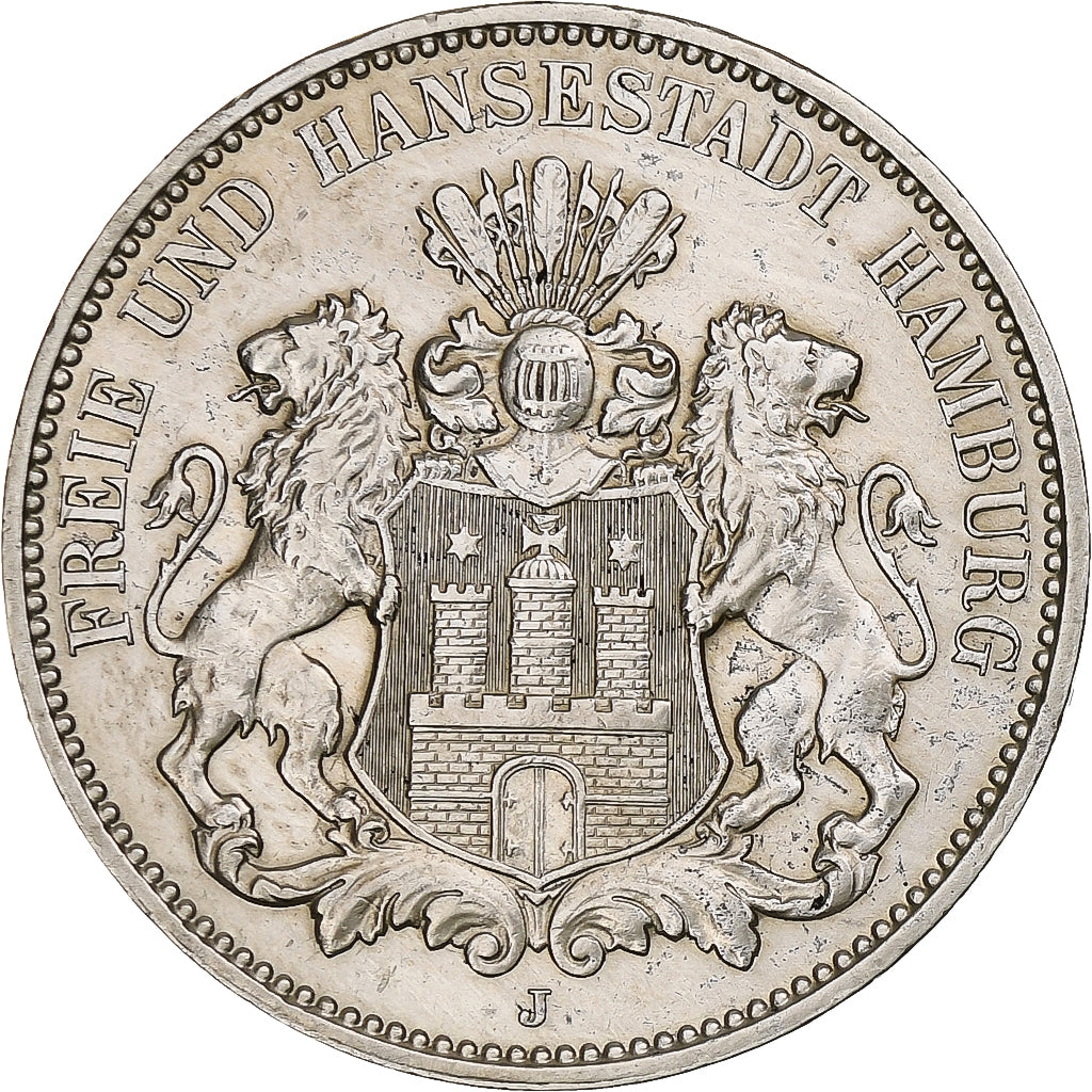 Duitsland, City of Hamburg, 3 Mark, 1911, Hamburg, Zilver, PR, KM:620