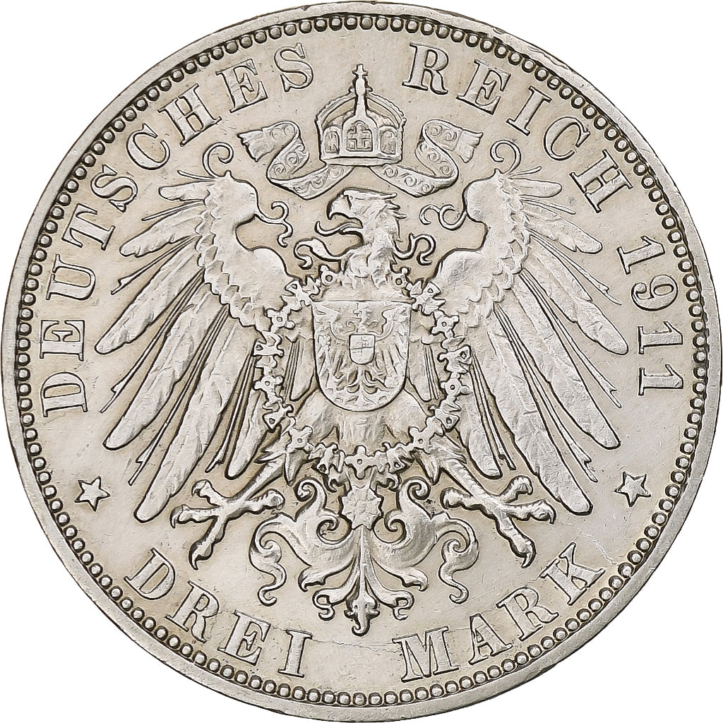 Duitsland, City of Hamburg, 3 Mark, 1911, Hamburg, Zilver, PR, KM:620