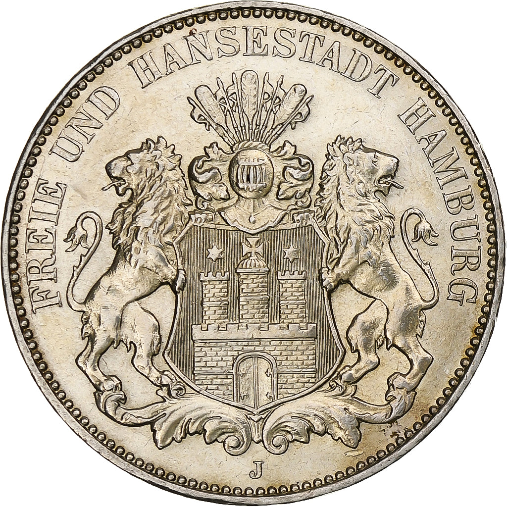 Allemagne, City of Hamburg, 3 Mark, 1914, Hamburg, Argent, TTB+, KM:620