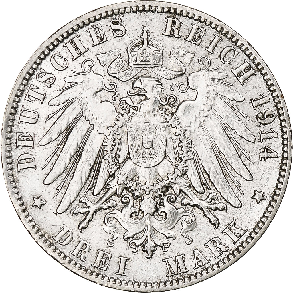 Alemanha, City of Hamburg, 3 Mark, 1914, Hamburg, Prata, AU(50-53), KM:620