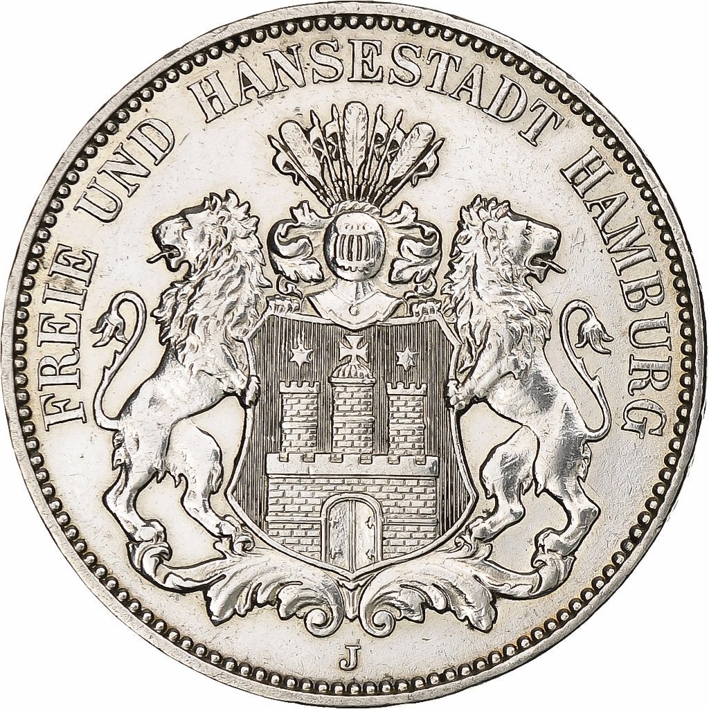 Germania, City of Hamburg, 3 Mark, 1914, Hamburg, Argento, BB+, KM:620