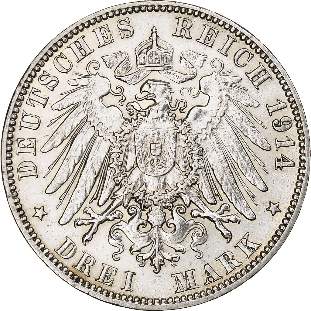 Germania, City of Hamburg, 3 Mark, 1914, Hamburg, Argento, BB+, KM:620