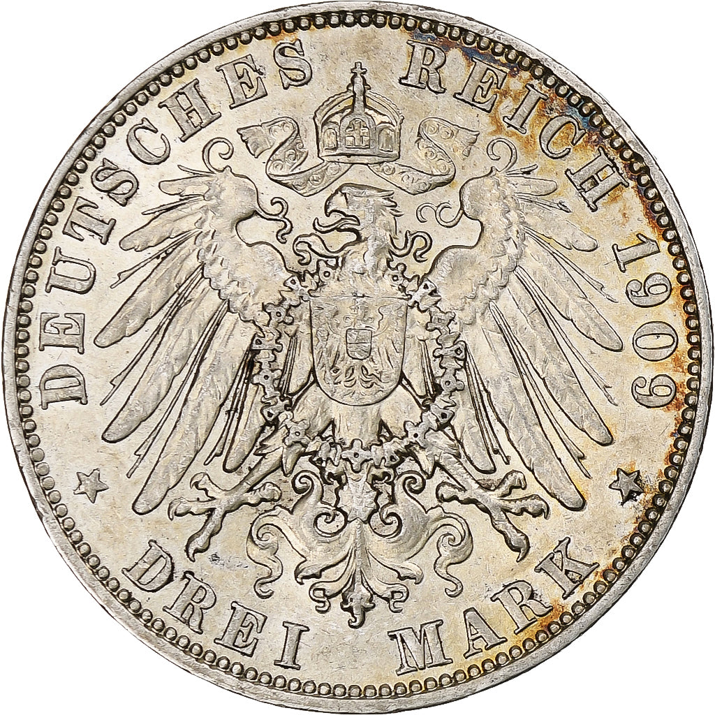 Germany, Kingdom of Saxony, Friedrich August III, 3 Mark, 1909, Muldenhütten