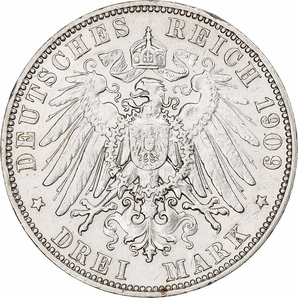 Germany, Kingdom of Saxony, Friedrich August III, 3 Mark, 1909, Muldenhütten