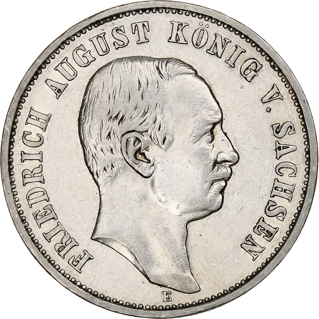 Germania, Kingdom of Saxony, Friedrich August III, 3 Mark, 1909, Muldenhütten