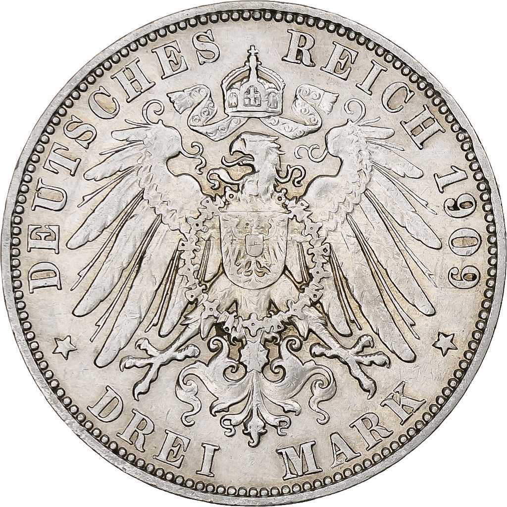 Germany, Kingdom of Saxony, Friedrich August III, 3 Mark, 1909, Muldenhütten